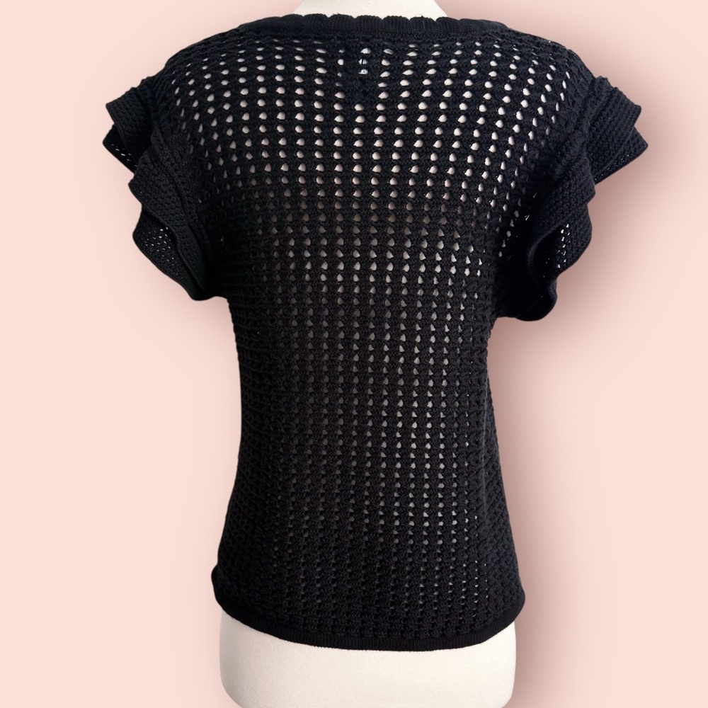 GAP Flutter Sleeve Crochet Sweater Women’s M Tall Black - Picture 7 of 9